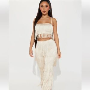 Festival Time Fringe Pant Set - Cream NWT Fashion Nova size Large